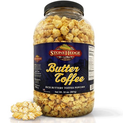 Stonehedge Farms Butter Toffee Flavored Popcorn - 32 oz Large Tub - Bulk Gourmet Deliciously Old Fashioned Popped Sweet Snacks
