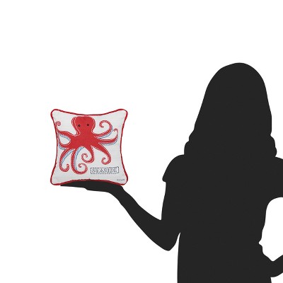 Red and White Cotton Octopus Seaside Throw Pillow