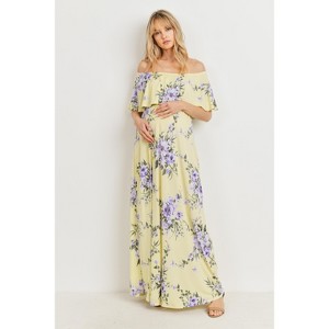 Hello Miz Women's Off Shoulder Ruffle Maternity Maxi Dress - 1 of 4