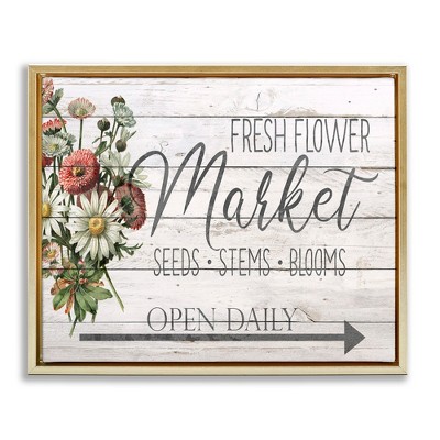 Stupell Industries Planked Style Fresh Flower Market Black Framed Floater Canvas Wall Art
