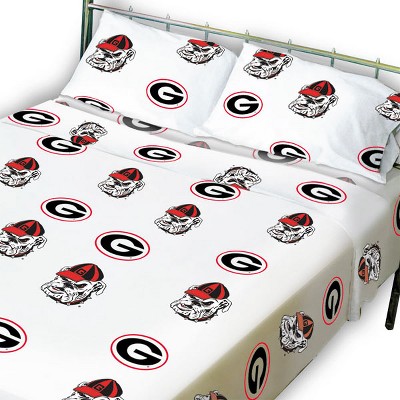 NCAA Collegiate White King Bed Sheet Set - Georgia Bulldogs..