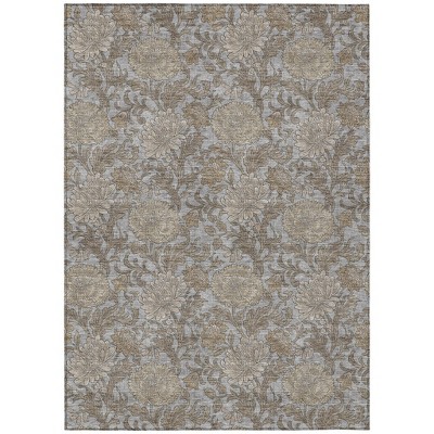 Gray Silver And Taupe Floral Washable Indoor Outdoor Area Rug