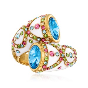 Ross-Simons Multicolored Crystal and Blue Swarovski Crystal Ring With White Enamel in 18kt Gold Over Sterling - 1 of 4