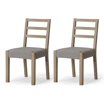Maven Lane Willow Rustic Wooden Dining Chair in Weathered Finish with Weave Fabric Upholstery, Set of 2
