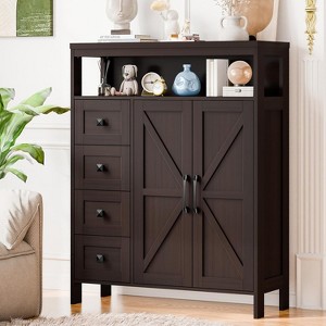 Dcolora Farmhouse Cabinet With 2 Doors and 4 Drawers, Freestanding Bathroom Storage for Kitchen/Living Room - 1 of 4