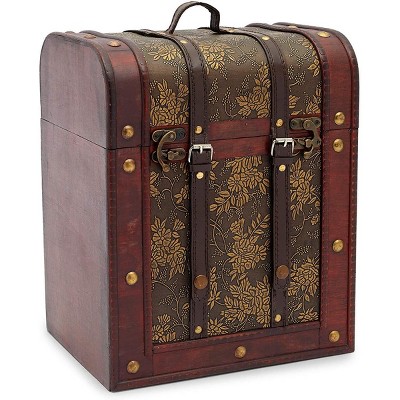 Okuna Outpost Wooden Bottles Travel Wine Carrier for Storage, Flower Pattern, Holds 6 Bottles 11 x 8.5 x 13.8 in.