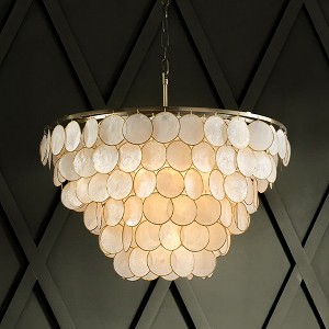 ALOADECOR W24'' 6 Lights Natural Coastal Capiz Shell Chandelier Farmhouse Tiered Seashells Light Fixture in Aged Bronze for Dining Room Bathroom - 1 of 4