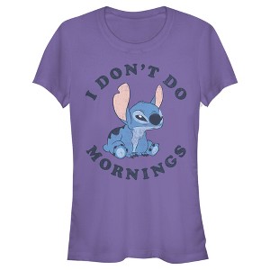 Juniors Womens Lilo & Stitch Experiment 626 I Don't Do Mornings T-Shirt - 1 of 4