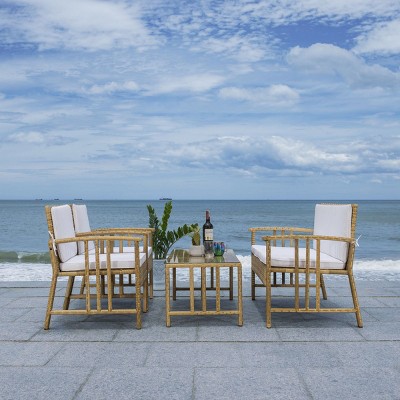 Coastal Breeze Wicker 4-Piece Outdoor Living Set with White Cushions