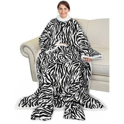 Catalonia Adult Fleece Wearable Blanket with Sleeves & Foot Pockets, Snuggle Wrap Sleeved Flannel Throw Blanket Robe, Warm Gifts Idea for Her Him