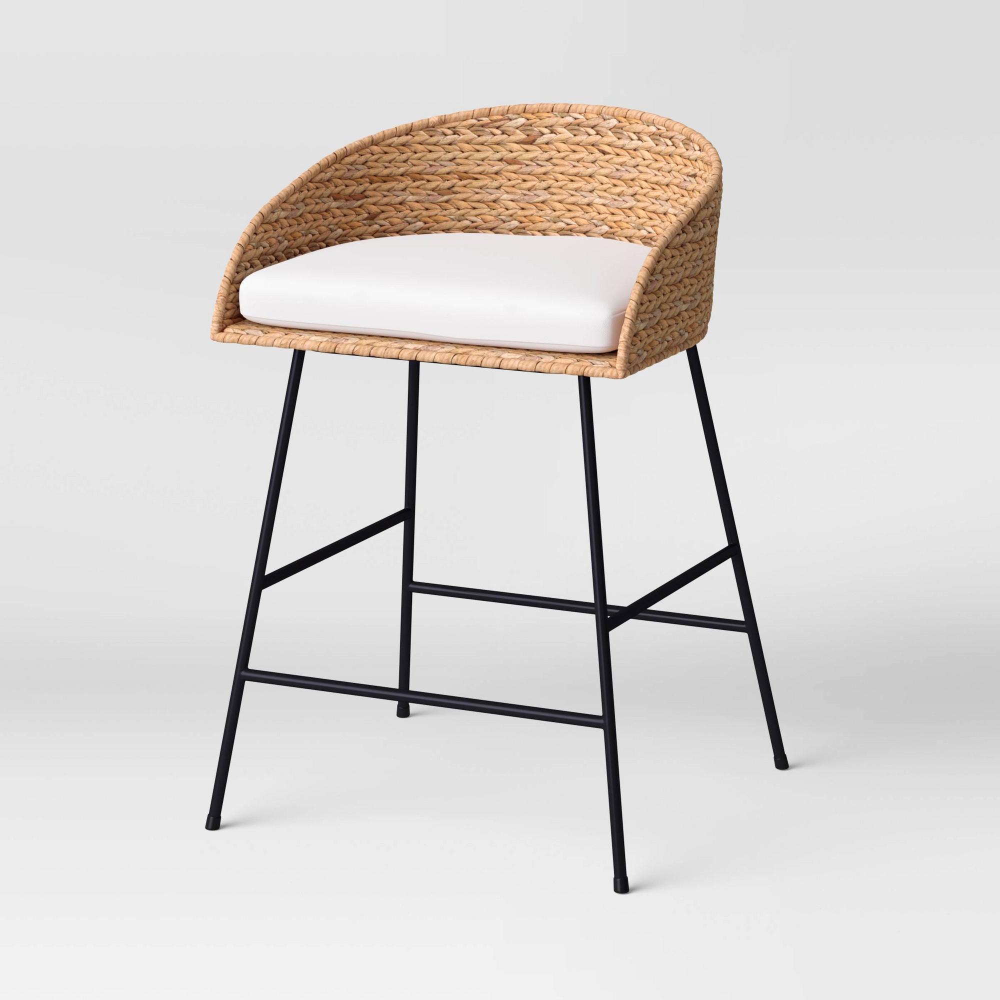 24" Landis Wicker Backed Counter Height Barstool with Cushion and Footrest White/Black- Threshold™