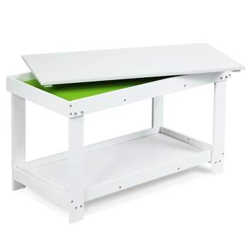 Costway Solid Wood Kids Activity Play Table Block Table Multifunction W/Storage White