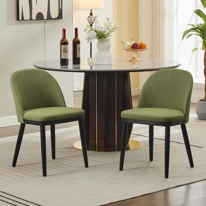 Dining Chairs Set of 2, Modern Fabric Upholstered Kitchen Side Chairs with Curved Backrest and Wood Leg, Armless Dining Chair for Restaurant/Cafe - 1 of 4