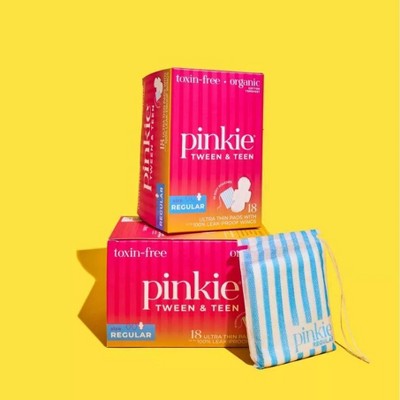 Pinkie Tween & Teen Ultra-Thin Organic Topsheet Pads with Wings - Size Regular - 18ct