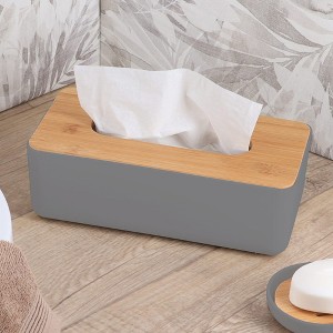 Evideco French Home Goods White Tissue Box Cover Padang with Bamboo Top - Elegant Design for Home and Office - Enhance Décor and Organization - 1 of 4