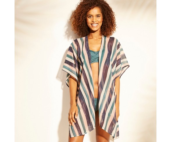 Women's Open Front Kimono Cover Up - Kona Sol&#153; Multi Stripe S/M
