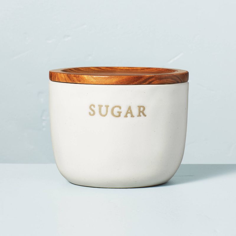 Stoneware Sugar Cellar with Wood Lid Cream/Brown - Hearth &#38; Hand&#8482; with Magnolia, 1 of 11