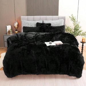 Fluffy Black Velvet Duvet Cover Set, King Size, 4Pcs Zipper - 1 of 4