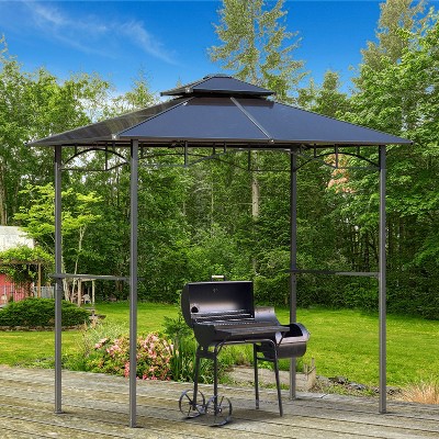 Outsunny 8' x 5' Brown Barbecue Grill Gazebo Tent with Side Shelves