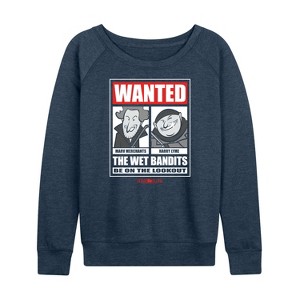 Women's - Home Alone - Wanted Wet Bandits-Women's French Terry Long Sleeve Shirt Lightweight French Terry Wide Neck Long Sleeve Shirt - 1 of 4