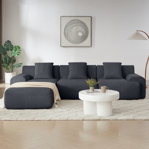 SKRAN 113" L Shaped Modular Sectional Sofa, Corduroy 3-Seater Boneless Couches with Movable Ottoman and Pillows, No Assembly Required for Living Room - 1 of 4