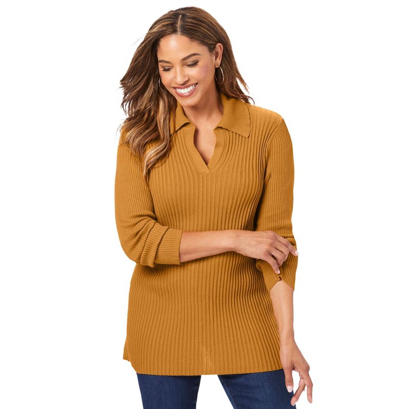 Jessica London Women's Plus Size Ribbed Collar Sweater, 1 of 2