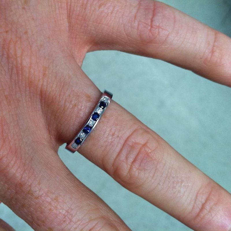 Pompeii3 1/4ct Diamond & Blue Sapphire Anniversary Wedding Ring 14k White Gold, 4 of 6