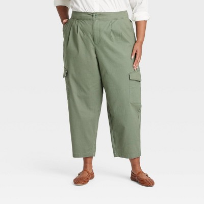 Women's High-Rise Casual Cargo Pants - Ava & Viv™ Olive Green 2X