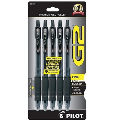 Pilot G2 Retractable Gel Pens Fine Point Black Ink 5/Pack (31078) 755958