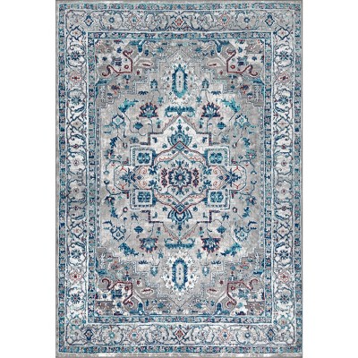 Modern Persian Medallion Light Grey/Blue Synthetic Area Rug