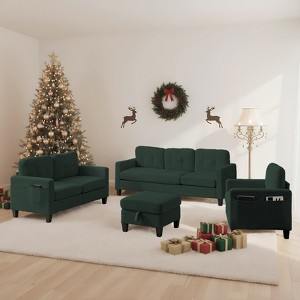 Mjkone 76" Comfort L-Shaped Sectional Sofa Set,Corduroy 3-Seater with Moveable Storage Ottoman/Loveseat/Single Sofa Couch - 1 of 4