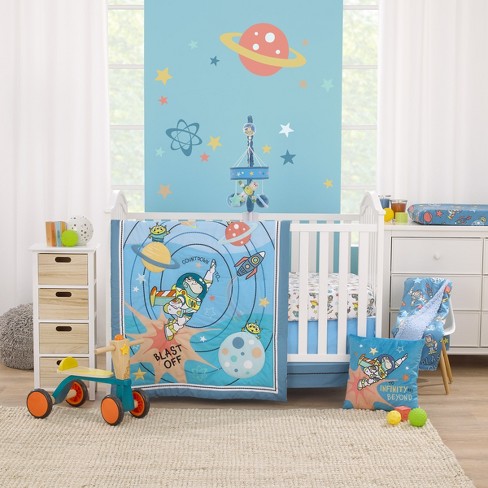 Disney Toy Story Buzz Lightyear Blue Orange And Yellow Countdown To Blast off 3 Piece Nursery Crib Bedding Set Target