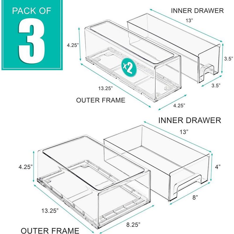 Sorbus 3 Piece (2 Small & 1 Medium) Clear Stackable Pull-Out Drawers - Organization and Storage Containers for Kitchen, Pantry, Bathroom and More, 3 of 8