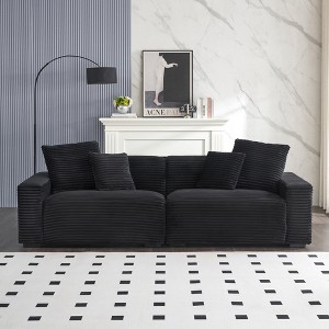 104.7'' 4-Seater Corduroy Sofa with 4 Throw Pillows, Large Living Room Couch, Soft Sponge Cushions, Orange Fabric - 1 of 4