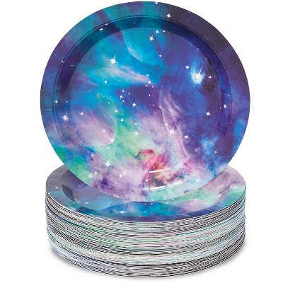 Blue Panda 80 Pack Cosmic Galaxy Blue 9 inches Disposable Paper Plates Party Supplies