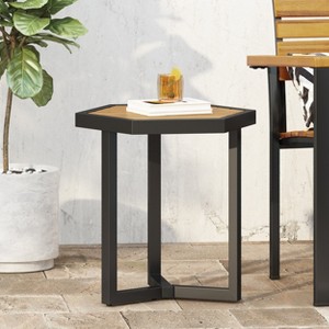 Christopher Knight Home Nahanni Outdoor Industrial Acacia Wood and Iron Side Table, Teak/Black - 1 of 4