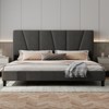 Adjustable King Size Bed Frame with Linen Upholstered Headboard, Sturdy Wooden Slats Platform Bed, No Box Spring Needed, Mattress Foundation Included - 3 of 4