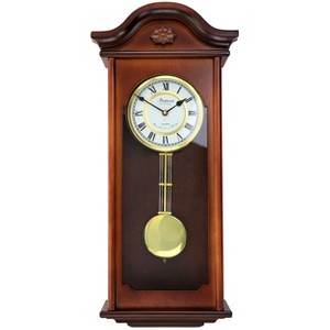 Bedford Clocks Collection Jacob 22.75 Inch Mahogany Chiming Pendulum Wall Clock - 1 of 4