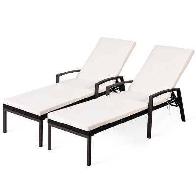 Tangkula 2PCS Patio Rattan Wicker Lounge Chair Back Adjustable Recliner Chaise w/ Cushion
