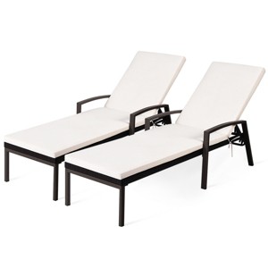 Tangkula 2PCS Patio Rattan Wicker Lounge Chair Back Adjustable Recliner Chaise w/ Cushion - 1 of 4