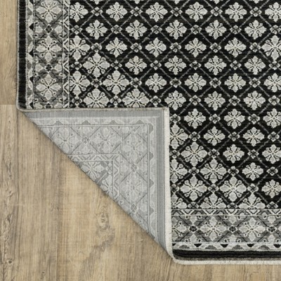 Black and Grey Polyester Persian Runner Rug 2'3" x 7'6"