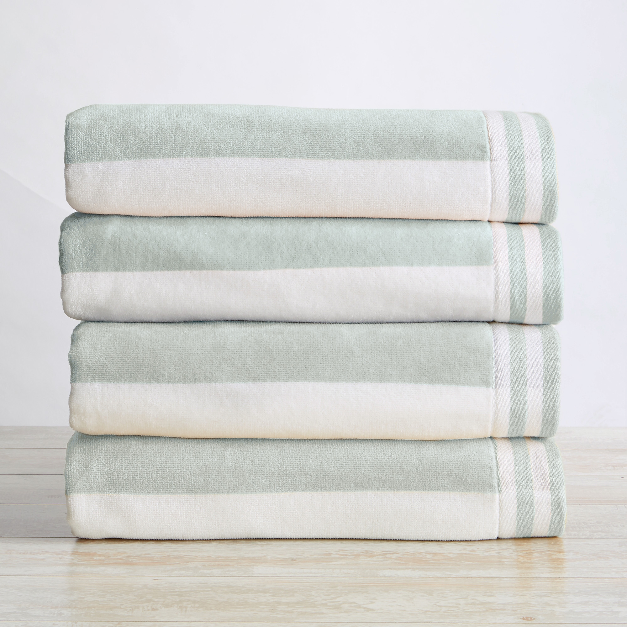 100% Cotton Cabana Striped 4 Pack Beach Towels - Great Bay Home (30" x 60", Light Blue).