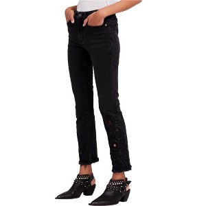Free People Womens Cutwork Cigarette Skinny Fit Jeans, Black, 24 - 1 of 1