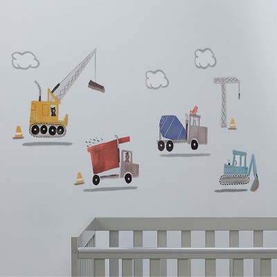 Colorful Watercolor Construction Vehicles Nursery Wall Decals