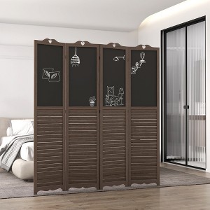 MAYEERTY 4 Panel Folding Room Divider with Blackboard Freestanding Privacy Screen Panels for Bedroom Office Walnut Brwon - 1 of 4