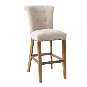 30" Lorsted Barstool Cream: Upholstered Rectangle Seat, Bronze Plated Finish, Wood Legs - 1 of 4
