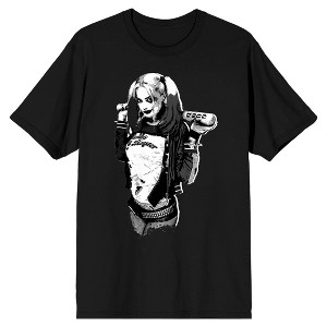 Suicide Squad 2016 Harley Quinn Gray Scale Men's Black T-Shirt - 1 of 3