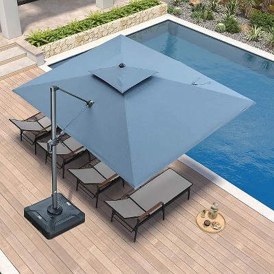 PURPLE LEAF Outdoor Cantilever Umbrellas with Base Large Patio Umbrella Offset Umbrella 360 Degree Rotation