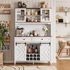 EcoSummer 72" Sliding Barn Door Coffee Bar Cabinet, LED Kitchen Buffet with Wine Storage, Charging Station, 2 Drawers & 8 Storage Shelves for Dining - 3 of 4