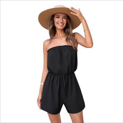 Women's Strapless Drawstring Beach Romper - Cupshe